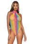 Leg Avenue Rainbow Striped Net Halter Bodysuit With Snap Crotch - Multicolor